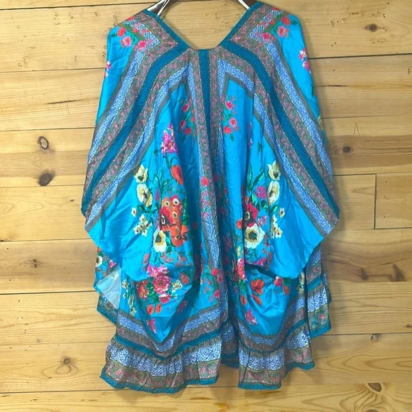 NWT Umgee boho turquoise silky floral kimono swim cover wrap poncho ruana XL 1X - Picture 15 of 16